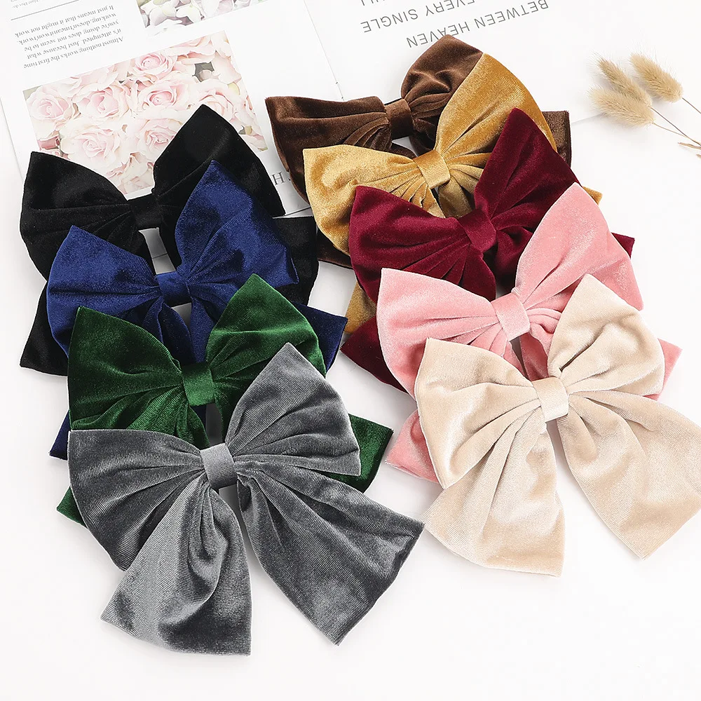 Large Velvet Bow Hair Clips Barrettes Handmade Solid Bowkot Hairpins For Women Girls Ponytail Clip Hairgrips Hair Accessories