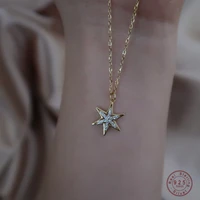 925 sterling silver pav%c3%a9 crystal six pointed star pendant 14k gold plating necklace women fashion trend party jewelry gift