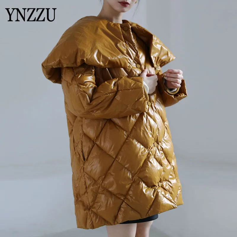 

Fashion Women Big collar Down jacket Winter Loose Elegant Oversize Long Coat Overcoat Solid Buttons Clothing 2021 INKEO 9O323