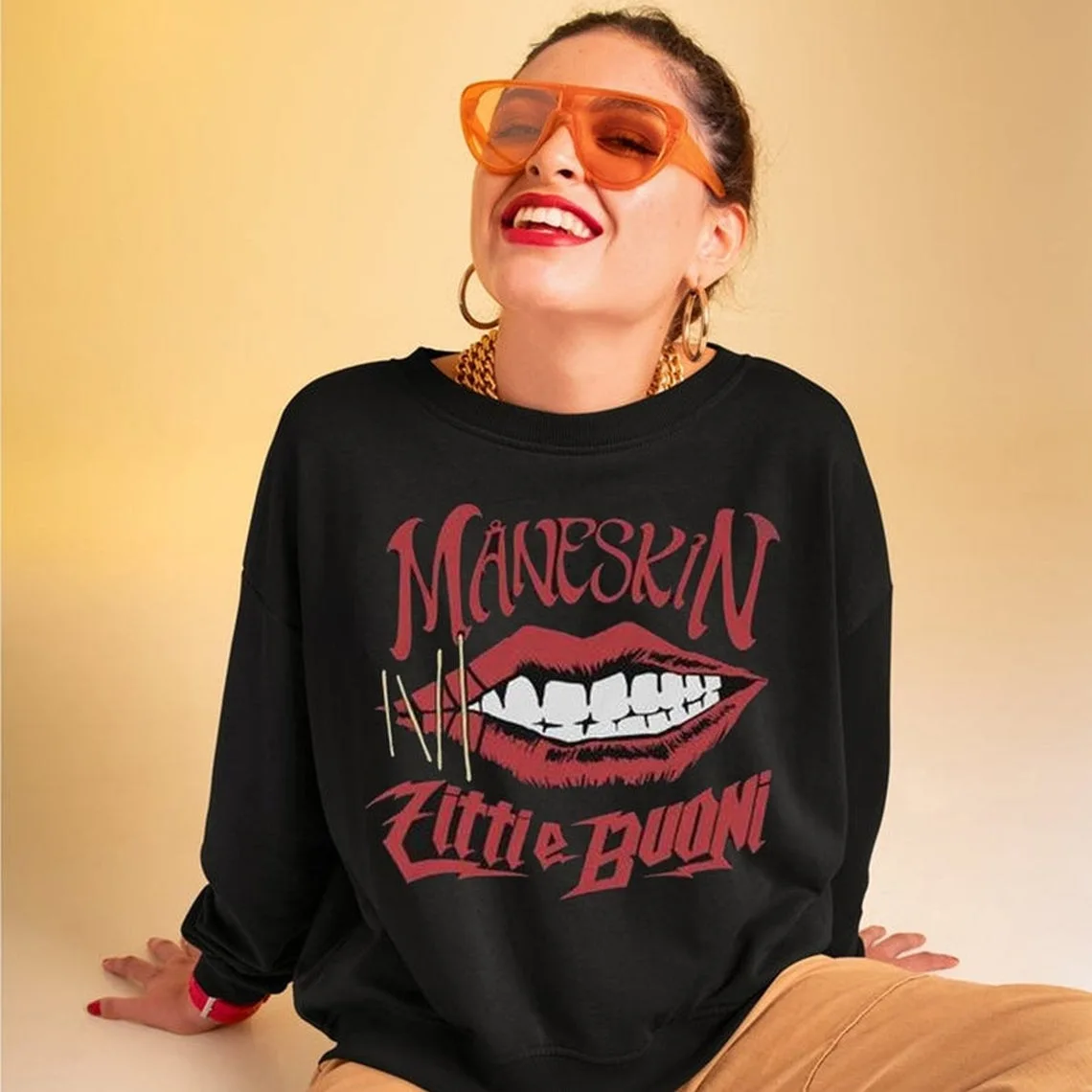 

Casual plus Size Loose Sweater Women Autumn Winter Long Sleeve Lip Printings round Neck Pullover