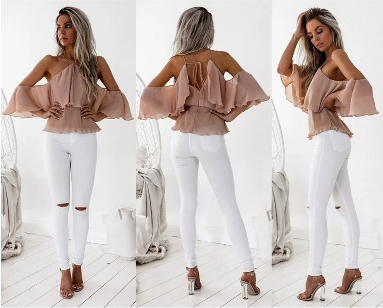 

Style Classics Comfort Off Shoulder Shirt Cute Ladies Loose Casual Blouse Tops Womens female Summer Ruffle Shirts