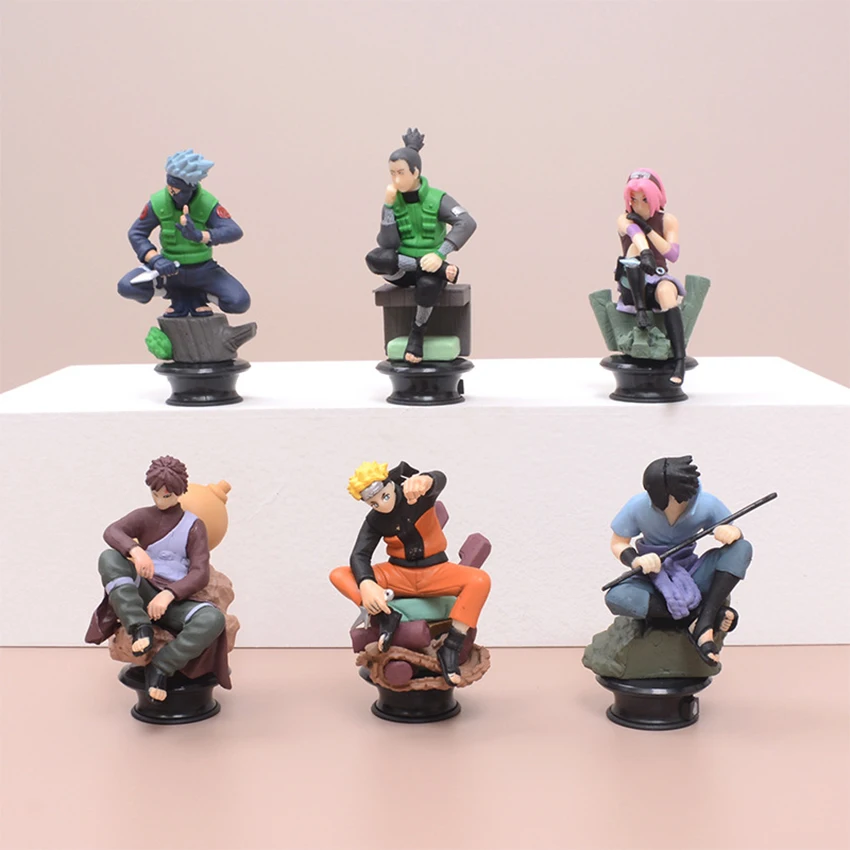 

6pcs/set Anime Naruto Figure Chess Version Kakashi Shikamaru Sasuke Manga Figurine Statue PVC Action Collectible Model Doll Toys