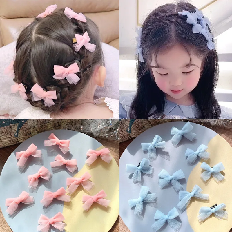 

10PCS Summer Children Hair Accessories Korean Girl Mini Bow Hairpins Gauze Princess Sweet Hair Clips Princess Butterfly Headwear