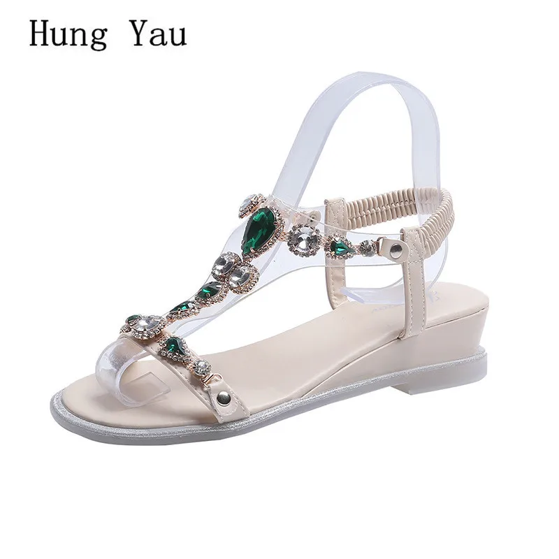 

Woman Sandals Shoes Slippers Summer Style Wedges Flat Crystal Slip On Bling Fashion Gladiator Shoes Women Comfortable Lady
