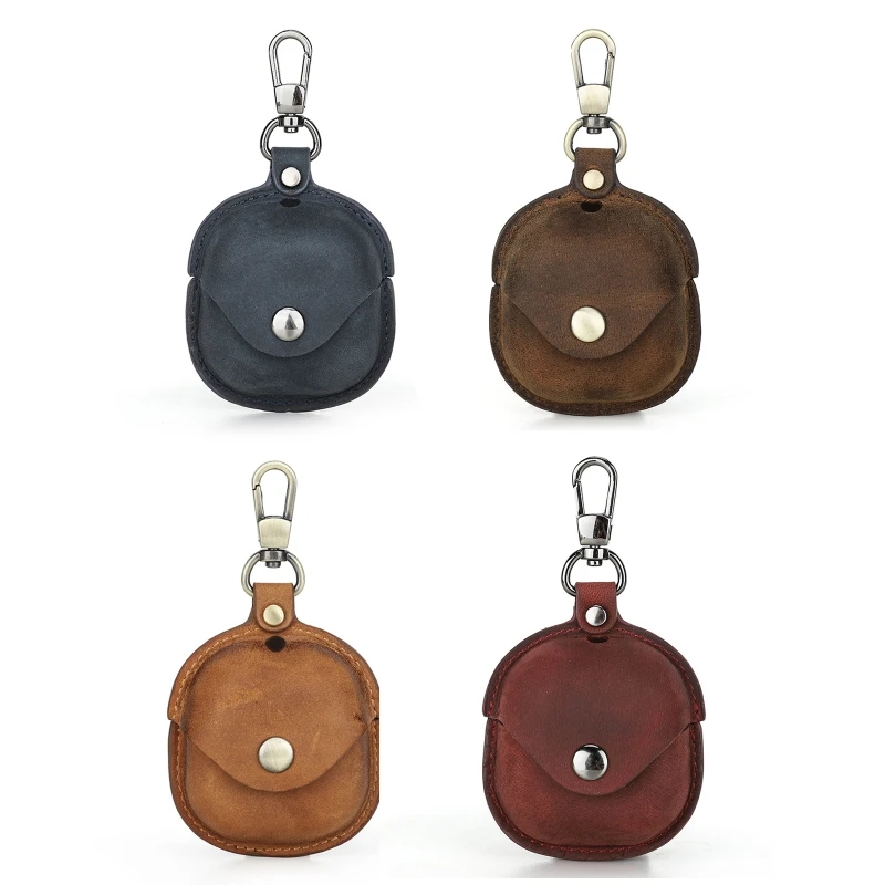 

Wear-resistant PU Leather Case Portable Protective Cover Pouch with Keychain for S-AMSUNG Galaxy-Buds live Earphones