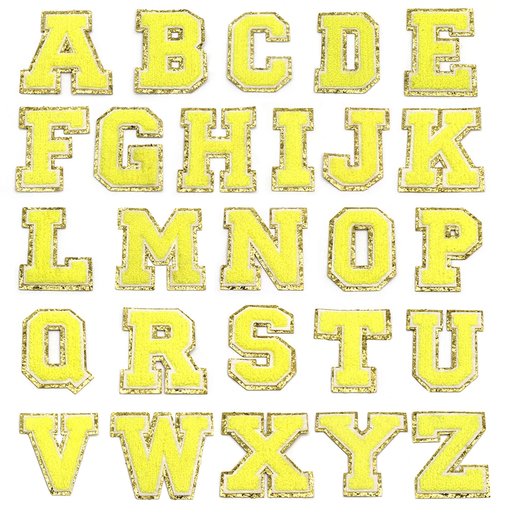 1 шт. желтые нашивки с буквами синели 3D вышитыми для одежды золотые блестки