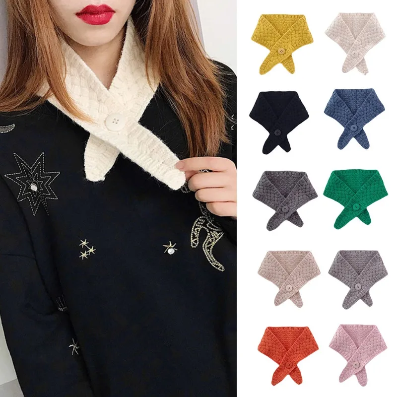 Накладной воротник Женский трикотажный шарф с пуговицами зимний ветрозащитный |