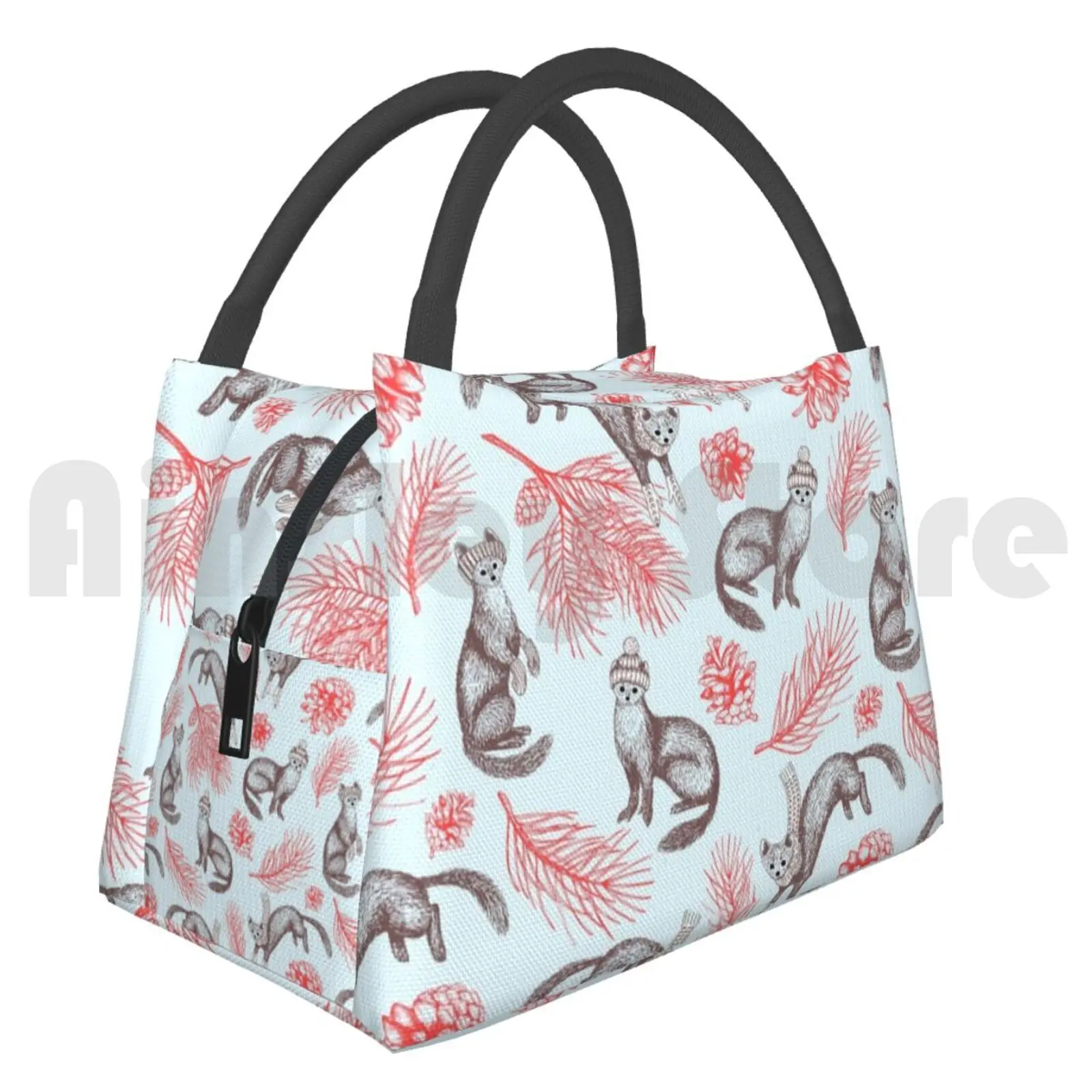 Lunch Bag Picnic Bag Pine Martens In Pine Forest ( Light Blu