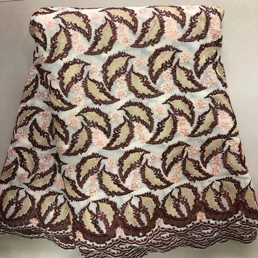 

Швейцарская Кружевная Ткань 5 ярдов, новинка 2021, тяжелая вышивка бисером, африканские хлопковые ткани, швейцарская вуаль, кружево, популярны...