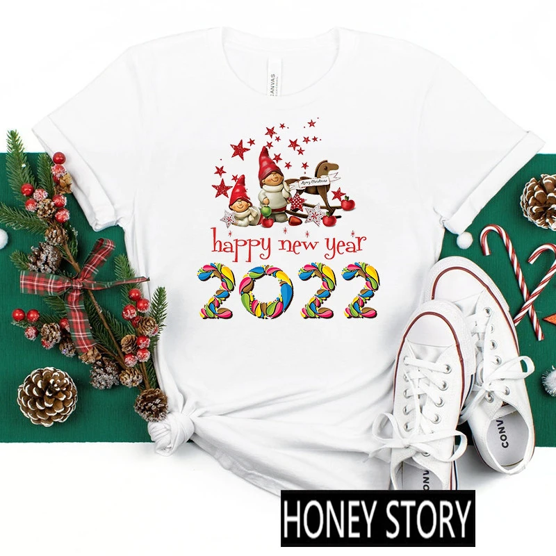 

Женская футболка с надписью «Happy New Year», с коротким рукавом