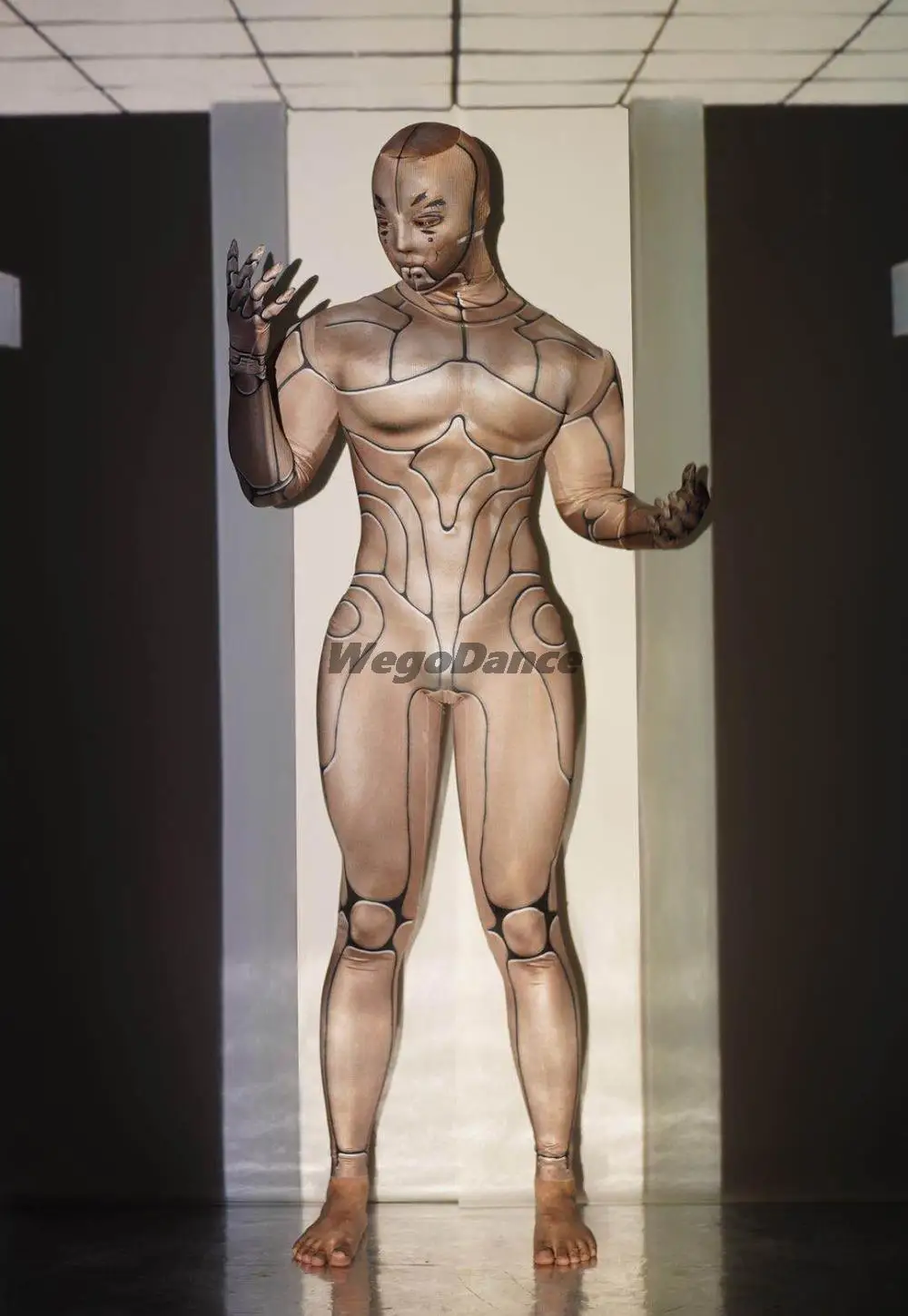 

Комбинезон мужской облегающий для танцев на шесте, клубный костюм для акробатических вечевечерние, телесного цвета, из спандекса, обтягива...