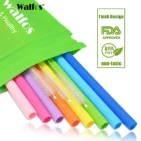 walfos 12 piecesset reusable silicone drink straws extra long flexible straight straws for smoothies 20 30 oz tumblers mugs
