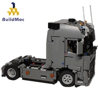 buildmoc technical truck moc 37849 engineering container tractor unit building blocks vehicle car bricks educational toys gifts