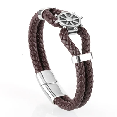 3-Brown Mcllroy, мужской браслет из натуральной кожи, Homme, многослойный Золотой/Серебряный/черный, с магнитной пряжкой, мужские браслеты,, Панк ювелирные изделия, подарки - Окраска металла: 3-Brown