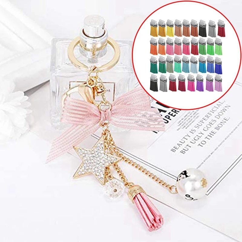

140Pcs Tassel Keychain Bulk Set & 60Pcs Expandable Bangle Bracelets Gradient Rainbow Bracelets