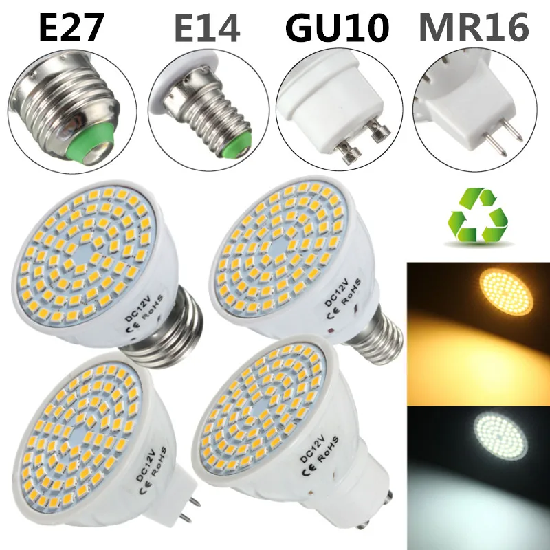 60 LED Bulb Light Lamp 3.5W 2835 SMD Spotlight Household 250-300Lumen Pure Warm White DC12V E14/E27/GU10/MR16 Non Dimmable | Лампы и