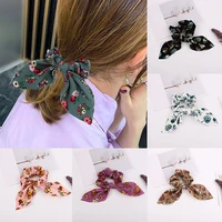 korean style cute bunny ear hair tie colorful sweet fashion floral print elastic hair bands ponytail hair accessories for women