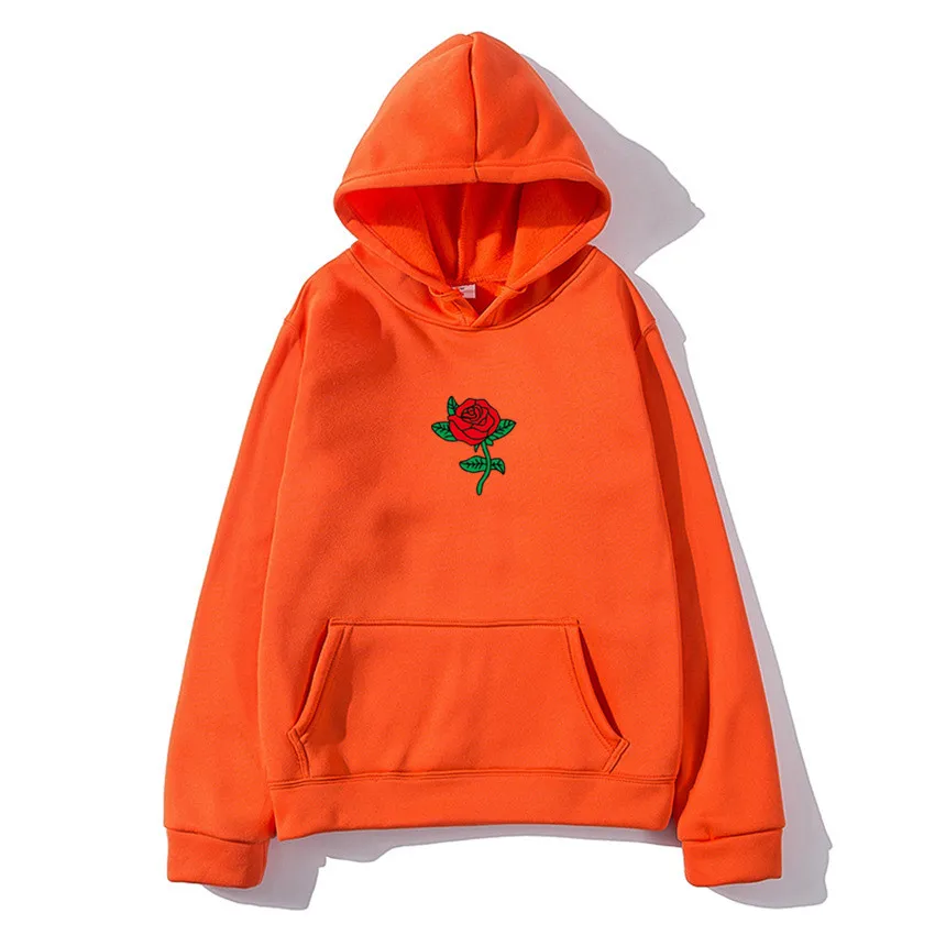 

2021 Red Rose Flower Print Hoodies Harajuku Thick Fleece Winter Sweatshirt Streetwear Men Women Autumn Fashion Pullover Hoody