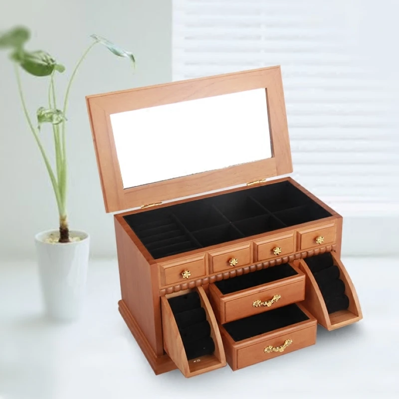2021 New Princess Jewelry Box Antique Solid Wood High-End European Retro Chinese Style Luxury Jewelry Storage