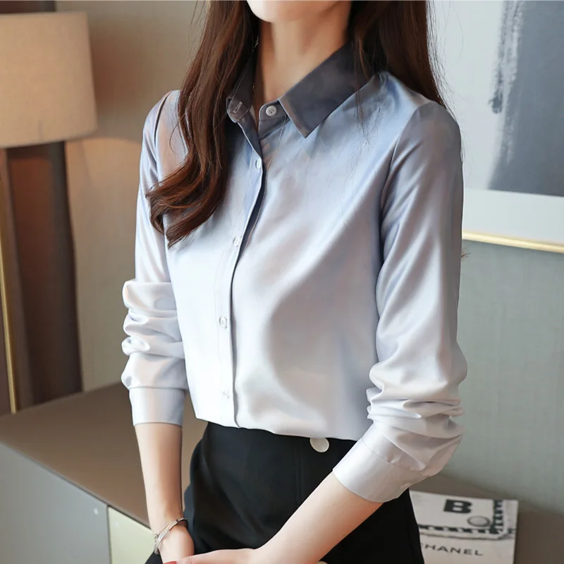 Женские шифоновые блузки с длинным рукавом и v образным вырезом в Корейском стиле