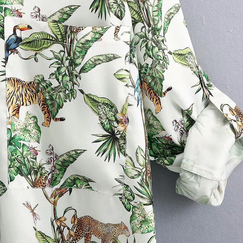 

2020 Summer Women Print Blouses Tops Shirts Long Sleeve Pocket Turn-down Collar Top Female Vacation Street Vintage Tops blusas