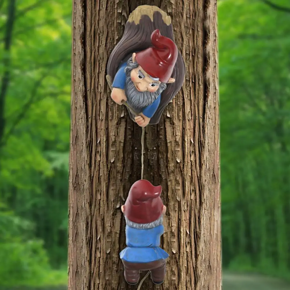 

Tree Statue Peculiar Long Lasting Polymer Resin Climbing Gnomes Tree Hugger Decor for Garden