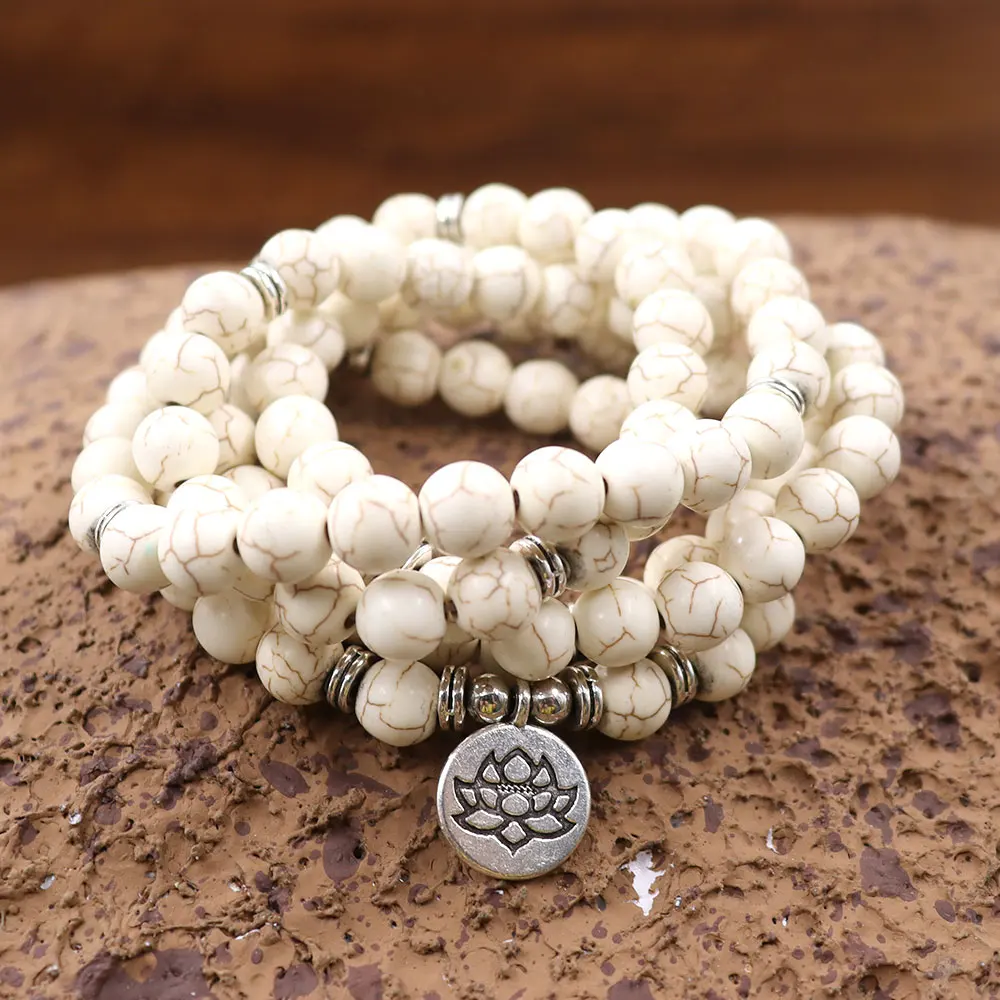 

Men Bracelets Howlite 108 Mala Beads Natural Stones Wristband & Necklace Natural Jewelry Wrap Bracelet