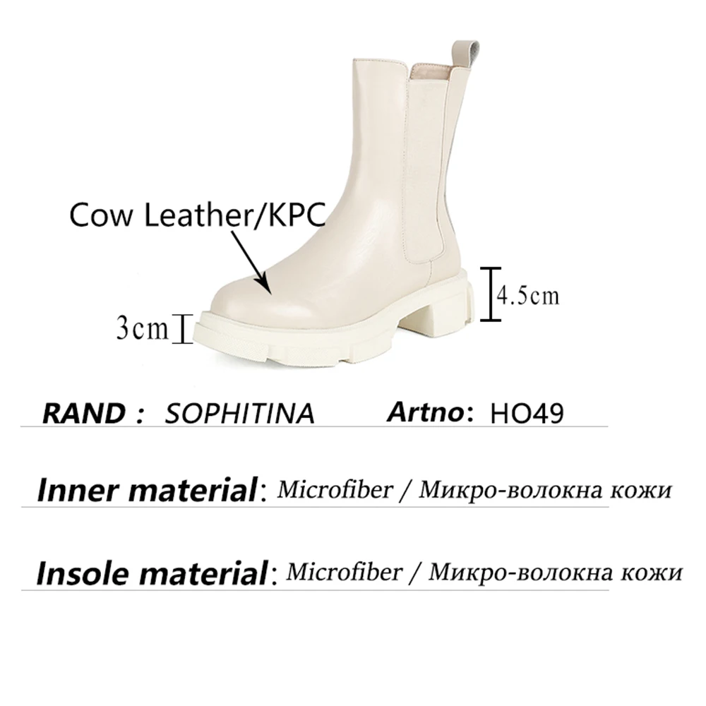 SOPHITINA Casual Women's Boots Genuine Leather Round Toe Square Heel Sewing Chelsea Boots Comfortable Office Lady Shoes HO49