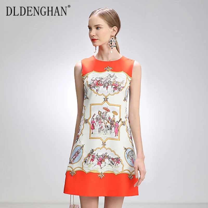 

DLDENGHAN, модное летнее платье-чехол с принтом, женские винтажные Мини-платья без рукавов со стразами, 2021, дизайнерский Новый
