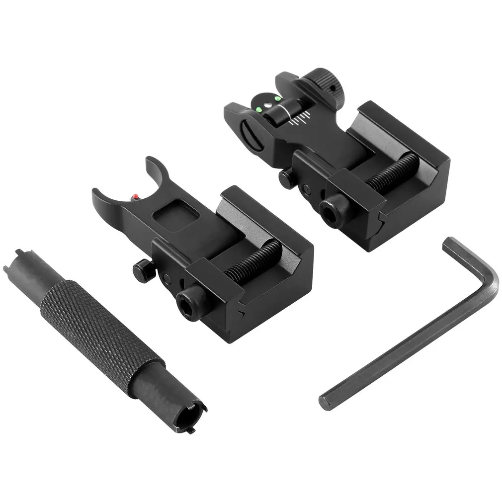 

Tactical Iron Low Flip Up Front & Rear Sight Set Folding Battle with Fiber Optics Profile Quick Detach Fit Most Rifle Rail