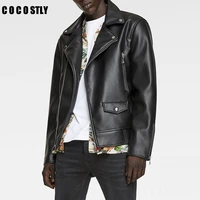 new 2021 autumn za man black faux leather jacket fashion zipper solid biker coat winter jacket men jaqueta masculina