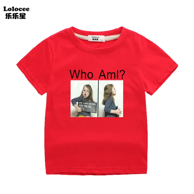 

Kawaii Baby Print T shirt Girls Who Am I Letter Clothing T-Shirts Kids Summer Short Sleeve Cotton Tops