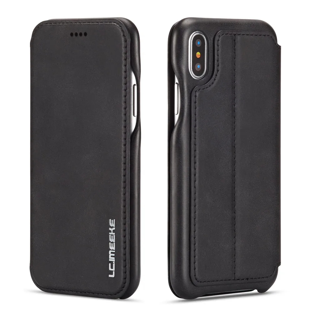 L-FADNUT, деловой Винтажный чехол-кошелек для iPhone Xr, чехол X Xs 11 Pro Max, роскошный кожаный чехол-книжка для iPhone 7, 8, 6 S, 6 Plus, чехол - Цвет: Black