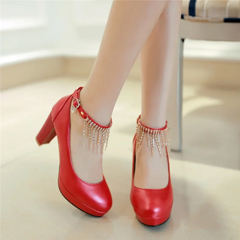 Женские туфли на толстой подошве белые невесты высоком каблуке красные для