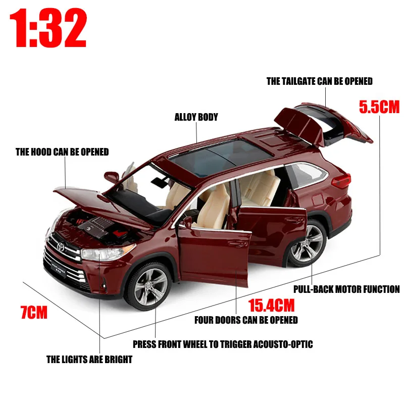 1:32 модель автомобиля Toyota Highlander литая Игрушечная из сплава детские игрушки