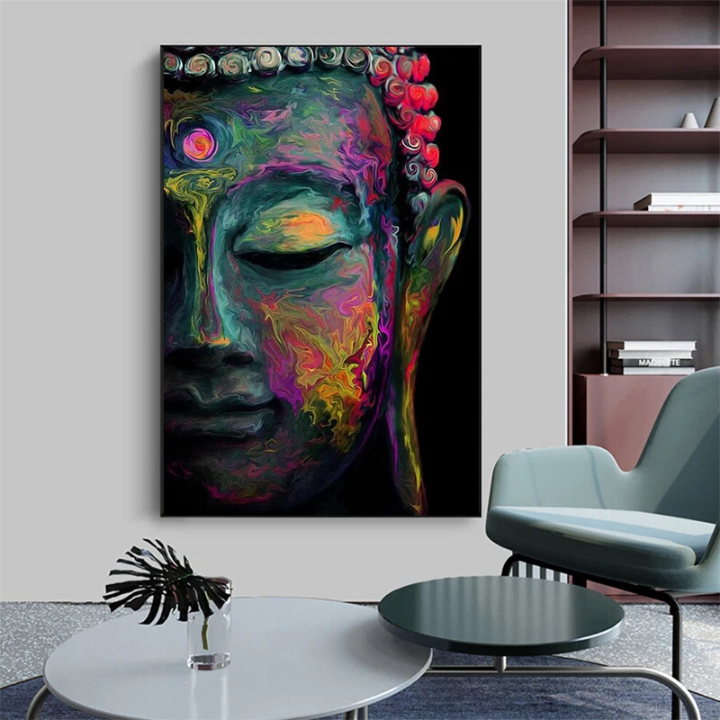 

Colorful Abstract Buddha Statues Canvas Painting Art Posters and Prints Buddhist Pictures Home Wall Living Room Decoration