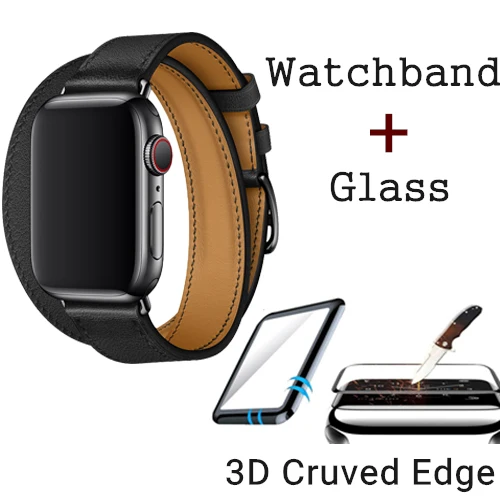 Noir D Ремешок из натуральной кожи с логотипом Herm для Apple Watch Series 5, 4, 3, 2, 1, 44 мм, 40 мм, сменный ремешок для наручных часов iWatch - Цвет ремешка: Noir D