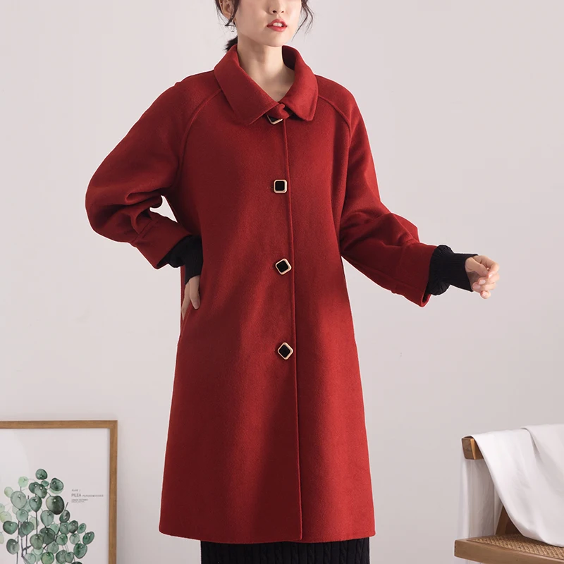 

Autumn and winter 2020 new double-sided cashmere free coat women's medium long Korean Hepburn wool woolen sweater