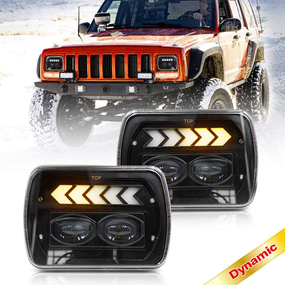 

Car Led 80W Square 5x7 Inch Headlights With White DRL Amber Turn Signal For Trucks Jeep Wrangler YJ Cherokee XJ Chevy Pickup GMC