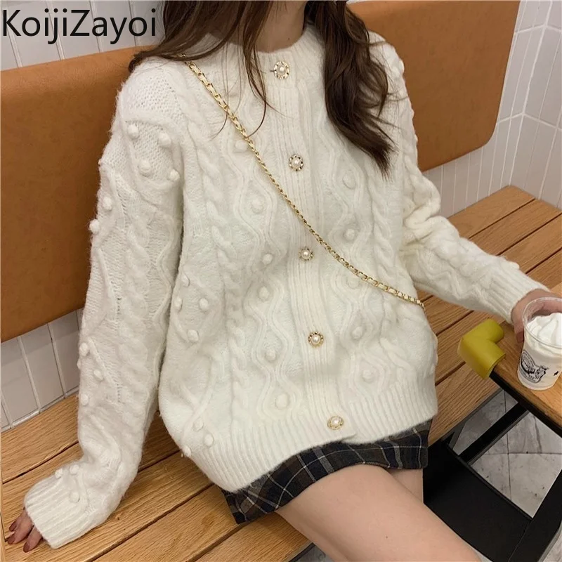 

Koijizayoi Chic Women Solid Cozy Knitted Cardigan Casual Loose Office Lady Autumn Winter Tops Sweater Thick Cardigans Dropship