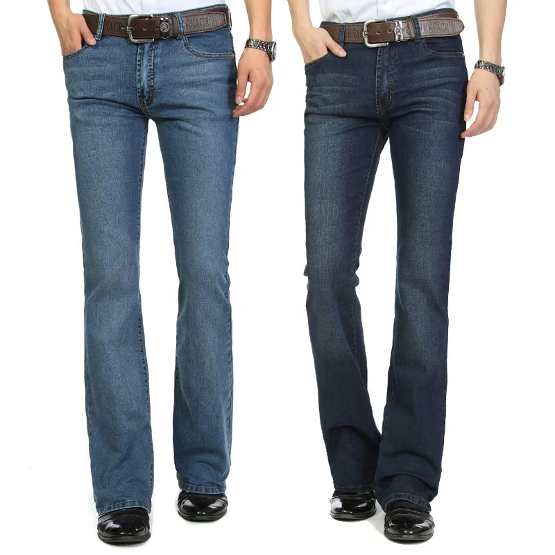 

2021 Men's Mid Waist Elastic Slim Boot Cut Semi-Flared Bell Bottom Business Casual Jeans Four Seasons