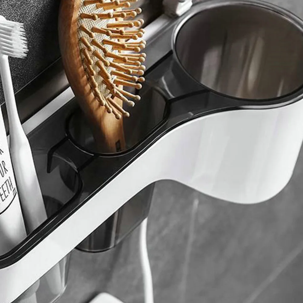 

Wall Mount Bathroom Rack Detachable Punch Free Hair Drier Stand Rack Toothpaste Holder for Home Bathroom (Blue)