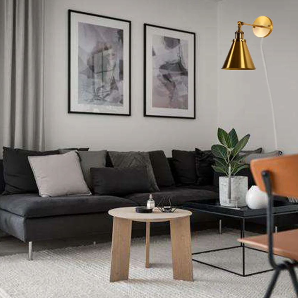 Золотистое классическое настенное бра с заглушкой коническая лампа медным