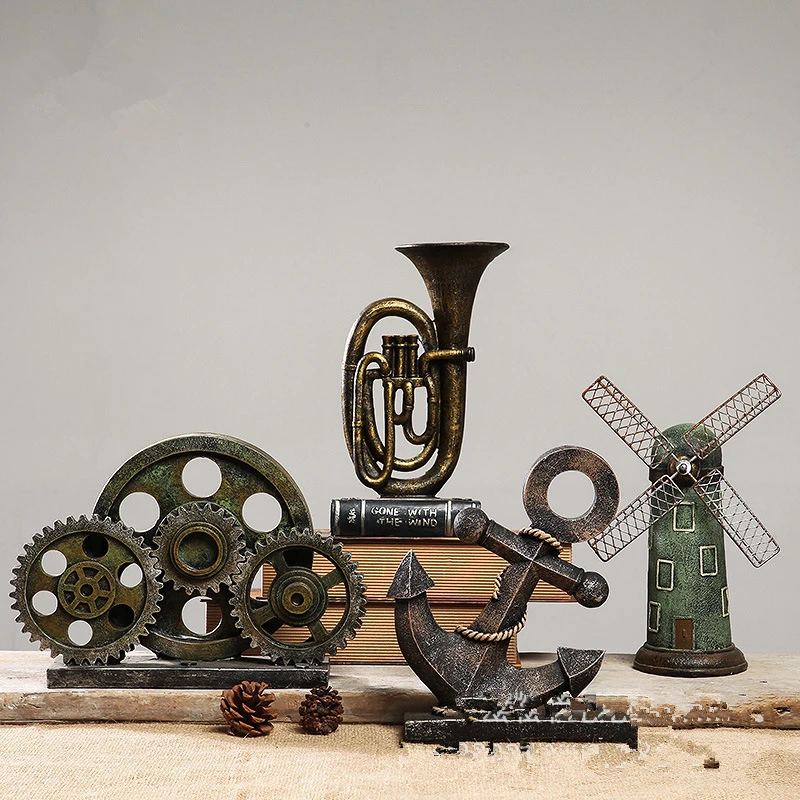 Multiple Styles Resin Anchor Rudder Gearwheel Sailboat Figurines Creative Europe Mediterranean Home Decor Miniatures Gift | Дом и сад