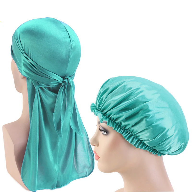 

Breathable Turban Durag Unisex Bandana Fashion Long Silk Satin Headwear Colorful Wide Doo Rag Bonnet Satin Cap Sleeping Hat