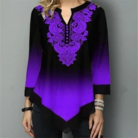 new casual gradient plus size shirt fashion printed button v neck three quarter sleeve blouse street large size ladies tops 5xl