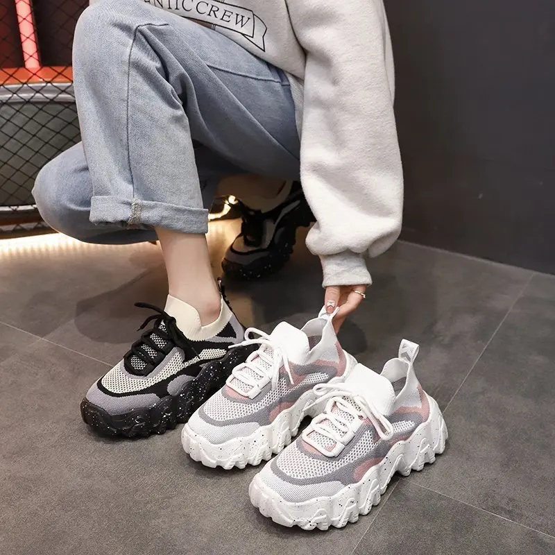 

Spring New Women's Comfortable Platform Vulcanize Shoes Outdoor Comfort Breathable Mesh Lace-up Casual Sneakers Shoes for Woman