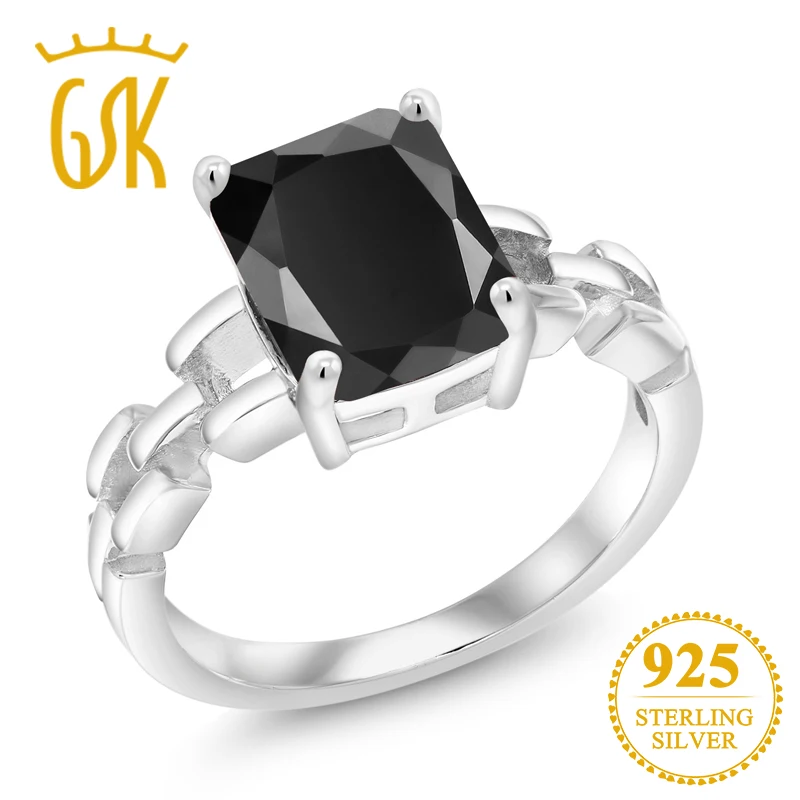 GemStoneKing 2 73 Ct подушка натуральный камень &quotчерный оникс&quot кольцо из