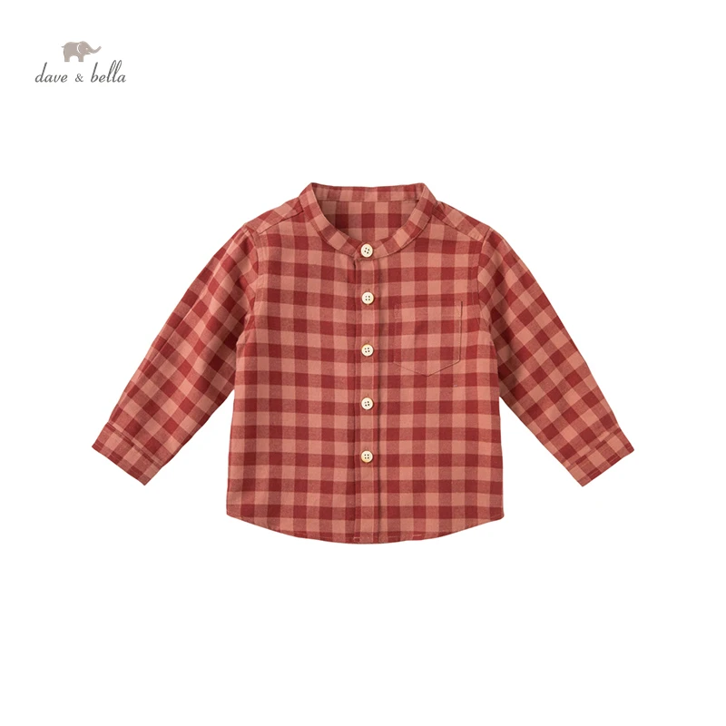 

DBA18705-1 dave bella autumn fashion baby boys plaid print shirts infant toddler tops children high quality clothes