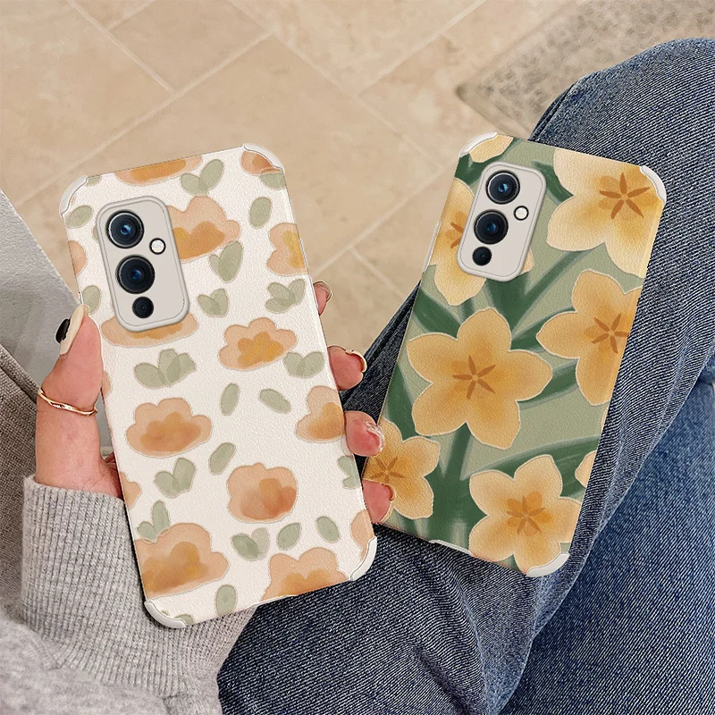 

Full Screen Flowers Phone Case For Oneplus 9 9pro 8t 8 8pro Four Corners Stick Leather Cover